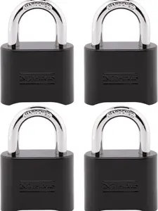 Master Lock Black Combination Lock, Customizable Combo Padlock, Indoor and Outdoor Weather Resistant Lock with Resettable Code for Gates, Lockers, 4 Pack, 178EC4