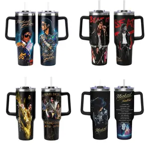 M.J Inspired 30oz 40oz Insulated Tumbler – King of Pop Fan Travel Mug, Retro Music Legend Stainless Steel Cup with Handle & Straw