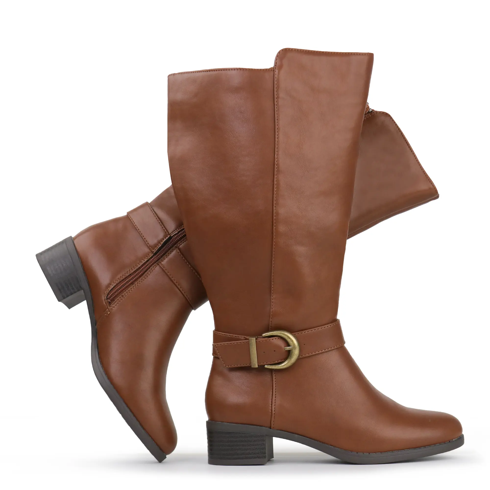 Hawkwell Women's Extra Wide Calf Pull-On Knee-High Boots - Side Zipper, Comfortable, Versatile Women's Shoe & Footwear