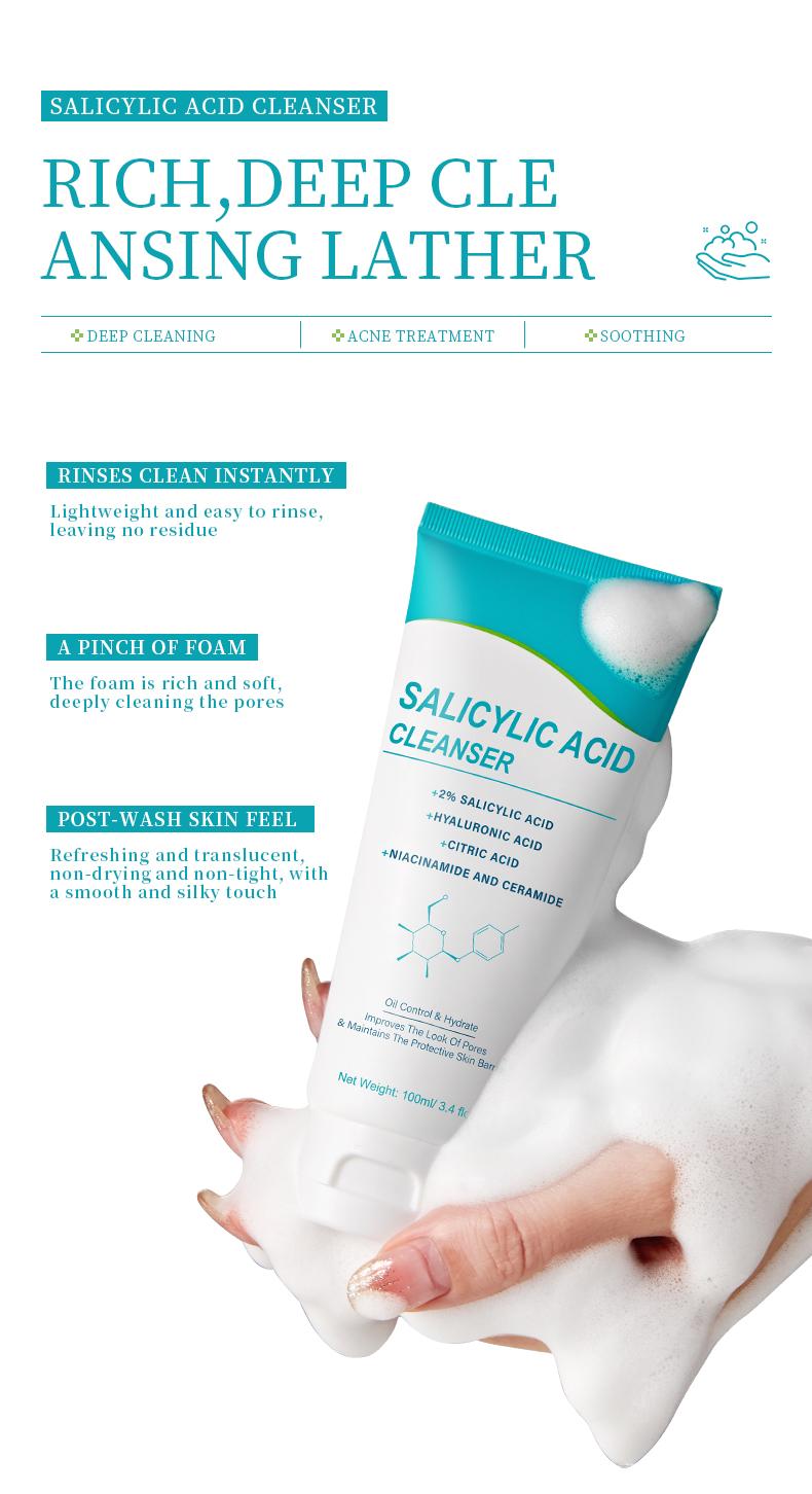 2% Salicylic Acid Cleanser - Hydrating Oil Control Face Wash with Hyaluronic Acid, Niacinamide & Ceramide | Pore Minimizing Acne Cleanser for Oily & Acne Prone Skin, Repairs Skin Barrier, 3.4 fl oz (100ml) 2% Salicylic Acid Cleanser - Hydrating Oil Control Face Wash with Hyaluronic Acid, Niacinamide & Ceramide | Pore Minimizing Acne Cleanser for Oily & Acne Prone Skin, Repairs Skin Barrier, 3.4 fl oz (100ml)