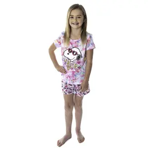 Peanuts Girls' Snoopy Pajamas So Fab Tie Dye Shirt And Shorts 2 Piece Pajama Set