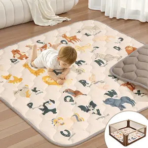 BIOBY Baby Play Mat, Thicken Soft Cotton Baby Playmats, Foldable Anti-Slip Floor Crawling Playmat Playpen Mat for Infants and Toddlers, 50"x50"/71‘’x79‘’, Beige