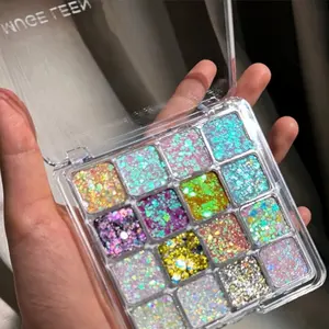 16 Colors Glitter Eyeshadow Palette, Shimmering Metallic Eye Shadow Palette, Colorful Eye Makeup Products for All Styles and Occasions, Highly Pigmented Palette, Cosmetic
