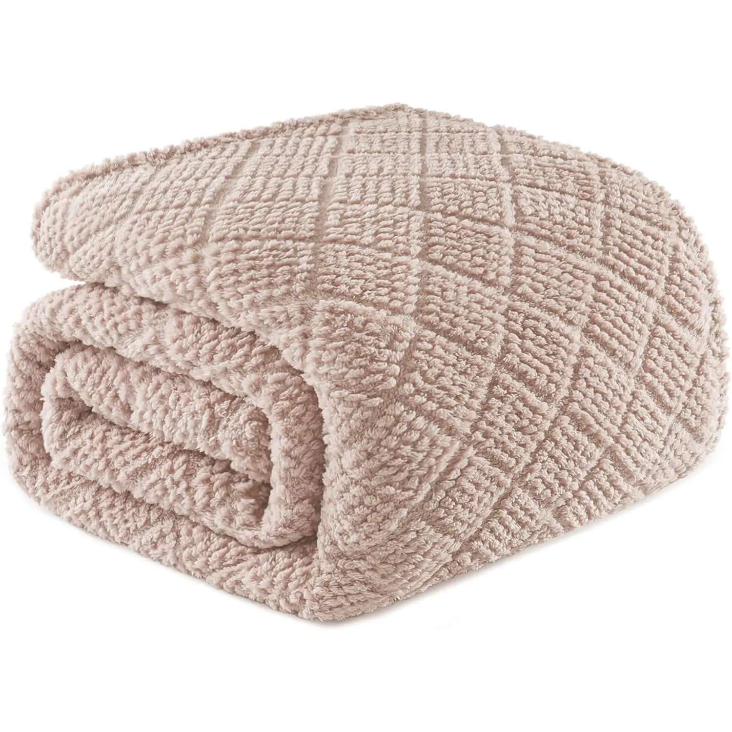 Fuzzy Jacquard Waffle Cozy Blanket - 90x104 in King Size, Gentle Soft Lightweight Washed Multifunctional Throw for Beds, Couches, Warm Burnt Orange, Gentle Soft Blanket