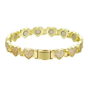 Gold Plated Heart CZ Tennis Bracelet - Watch Band Style Cubic Zirconia Love Bangle, Minimalist Dainty Jewelry for Women