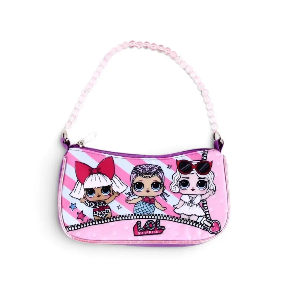 LOL Surprise! Pink Handbag with Three Dolls Design and Pink Beaded Strap for Kids