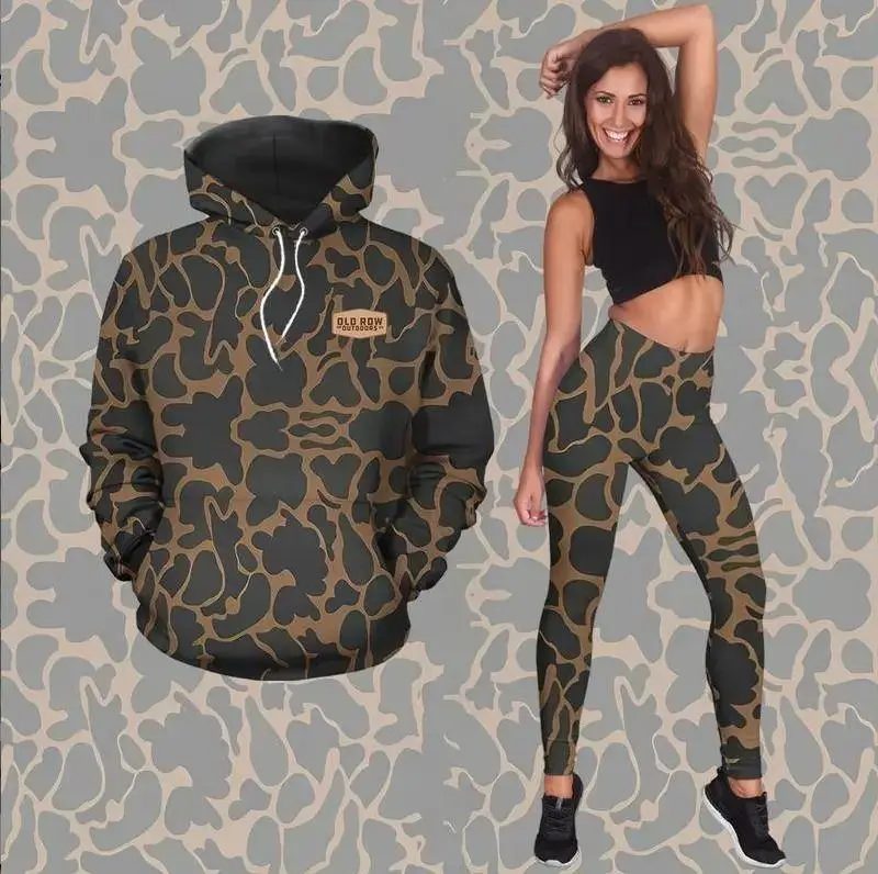 Women's Camo Hoodie or Leggings Sold Separately, All Over Print Camouflage Sportswear, Outdoor Adventure Streetwear, Casual Activewear Outfit