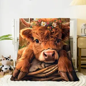 Flannel Throw Blanket - Warm Modern Cute Highland Cow Print, Anti-Pilling Lightweight Soft Comfortable, All-Season Multipurpose for Sofa Room Decor, Great Gift for Family, Animal Inspired Blanket, Cow Print Blankets