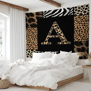 Leopard Zebra Patchwork Tapestry, Initial Letter A-Z Animal Print Tapestries, Stylish Aesthetic Wall Hanging, Modern Backdrop Decor for Bedroom Living Room Dorm Apartment, Unique Gift for Animal Print Lovers