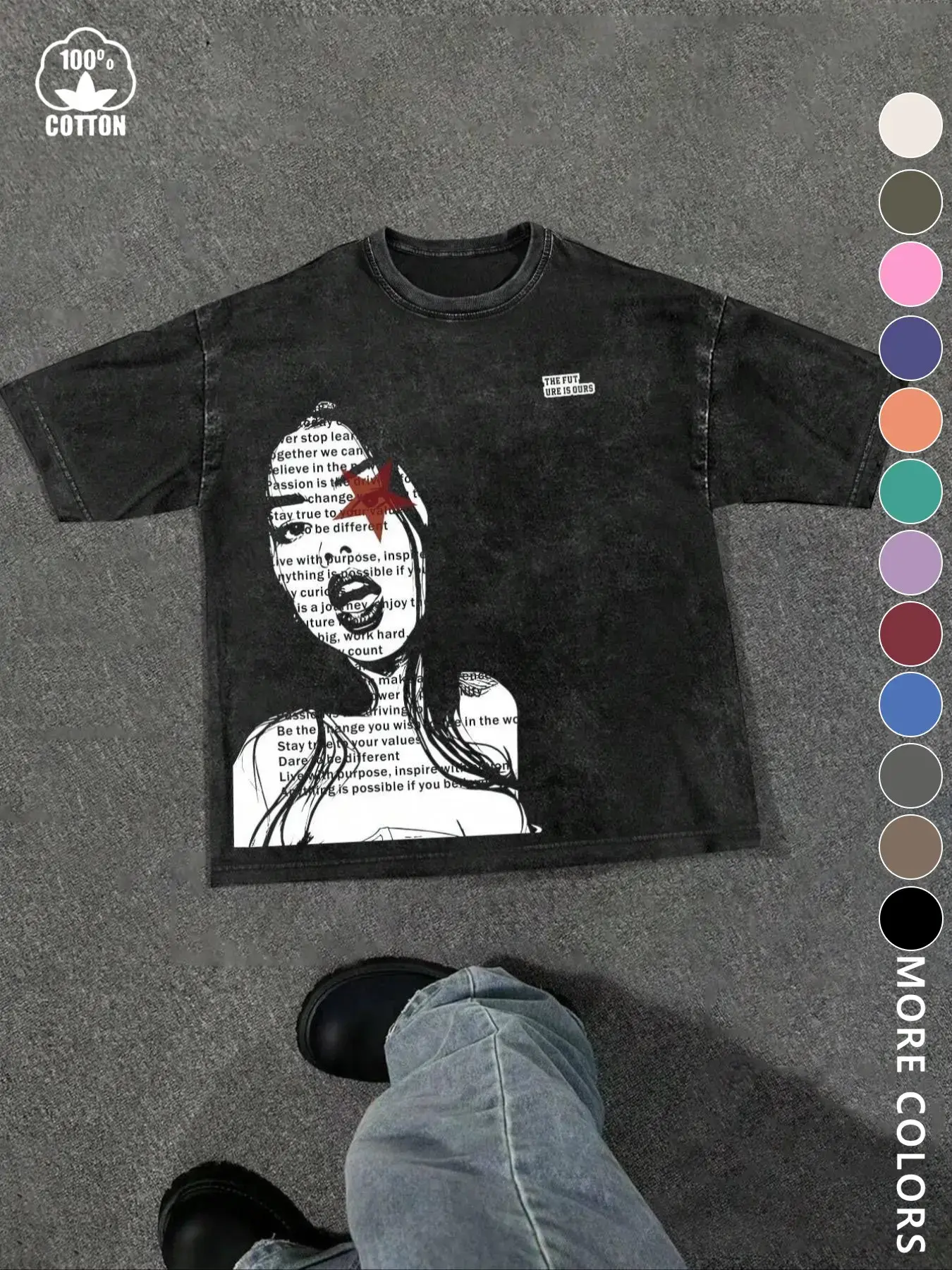 Men's Short-Sleeve Cotton T-Shirt - Unisex Gothic Girl Graphic Print, Y2K Fashion, Japanese Culture Inspired Couple Casual Daily Top