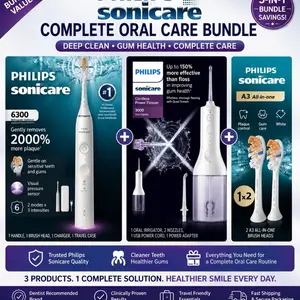 Philips Sonicare Complete Oral Care Bundle | Toothbrush + Water Flosser + Extra Heads
