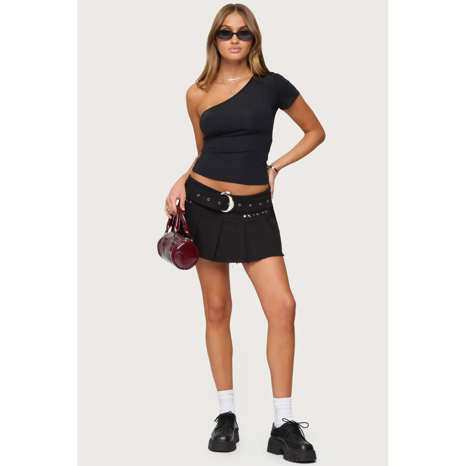 Kore Belt Pleated Denim Micro Skort