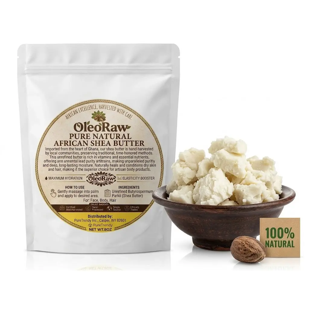 Unrefined African Shea Butter, 100% Pure Raw Solid Body Butter for Face, Hair & Body - Moisturizer for Mature, Dry, Acne Prone Skin (16 oz / 1 lb), 8 Oz, 1 Lb / 16 Oz. Bag