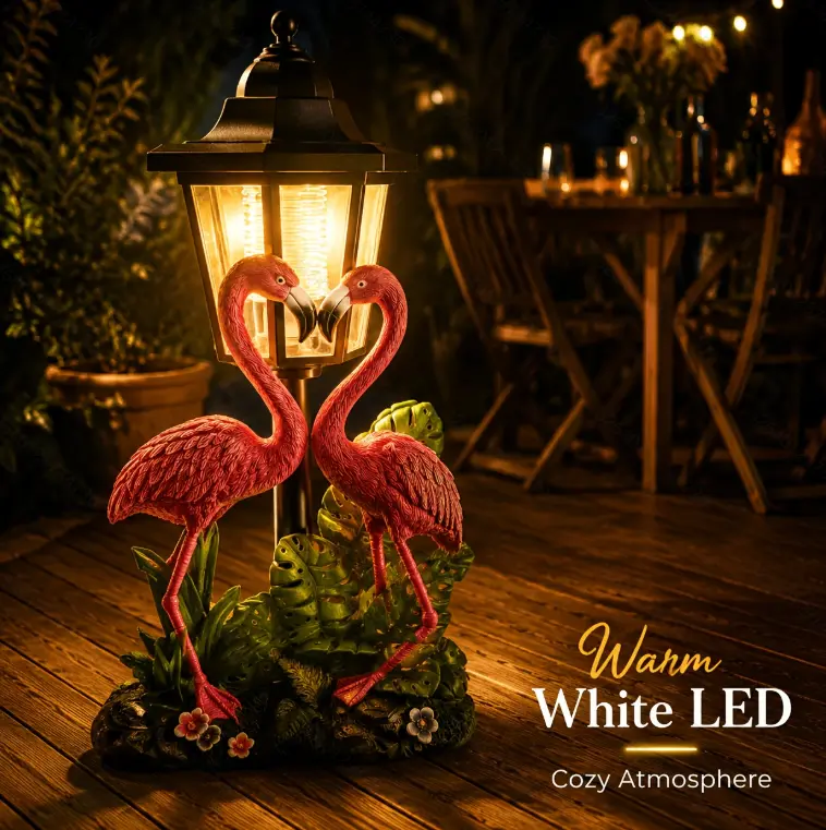 Whimsical Lighted Solar Flamingo Statue - Outdoor Resin Patio Lamp with Warm LED Light, Solar-Powered Home Decor, Ideal for Courtyard, Housewarming Gift, Mother’s Day Present