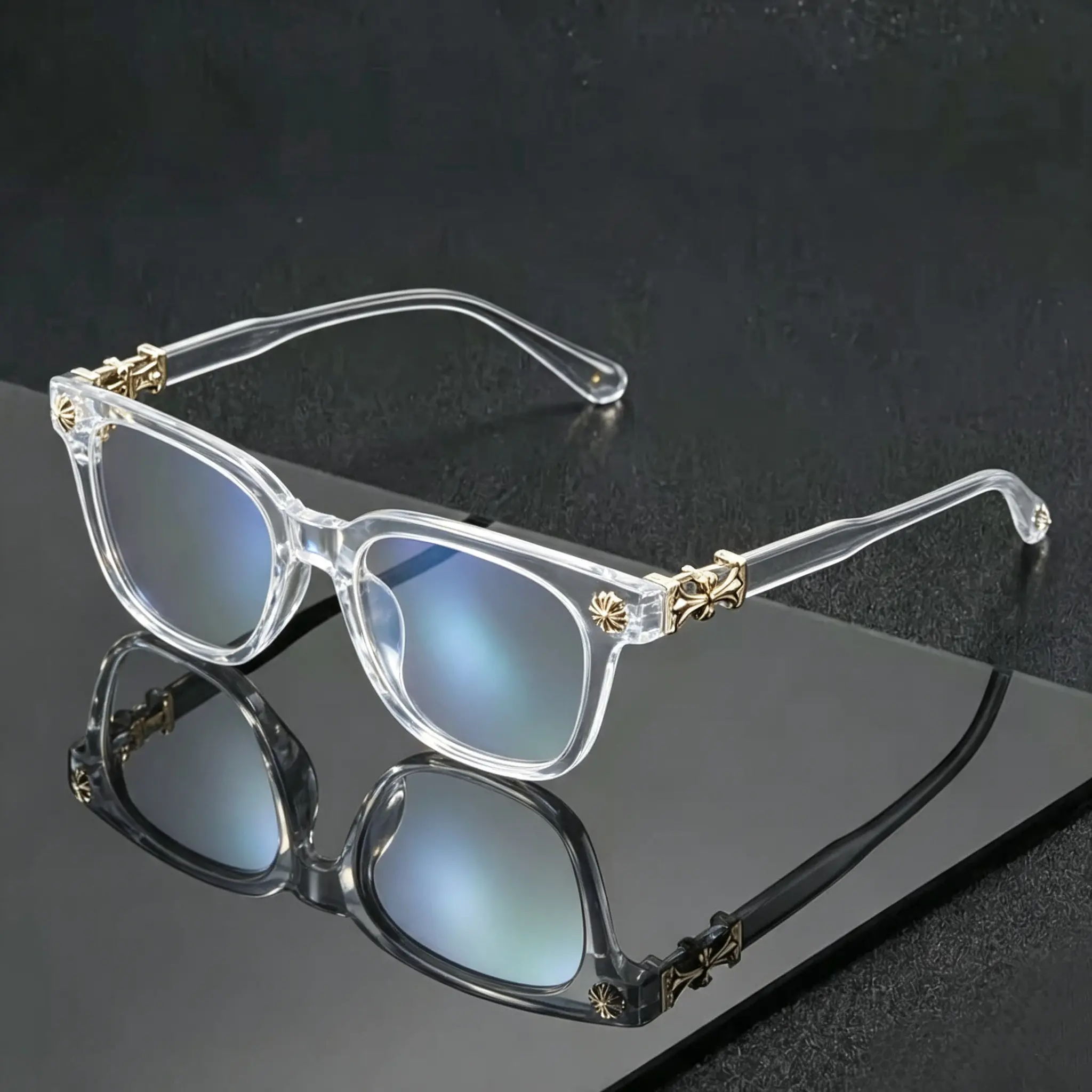【VowTraverse】 Unisex Vintage Cross‑Accent Glasses, Anti‑Blue‑Light Optical Frames, Trendy Eyewear Set for Daily Outdoor Sports & Indoor Computer Use