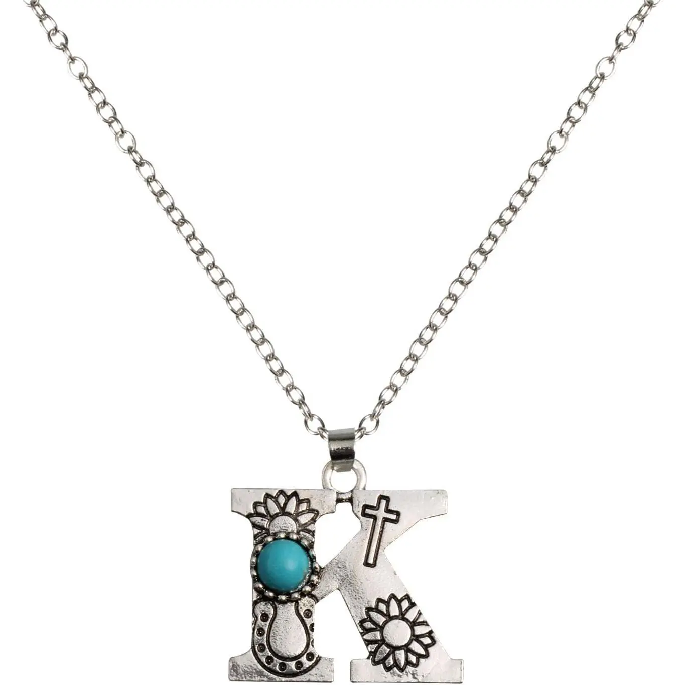 Western Initial Necklace A-Z Letter Pendant Necklace Exaggeration Boho Statement Necklace for Women