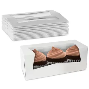 MT Products White Cupcake Boxes - 9" x 4" x 3.5" Auto Pop-up Bakery Boxes with Window (Cupcakes Not Included)