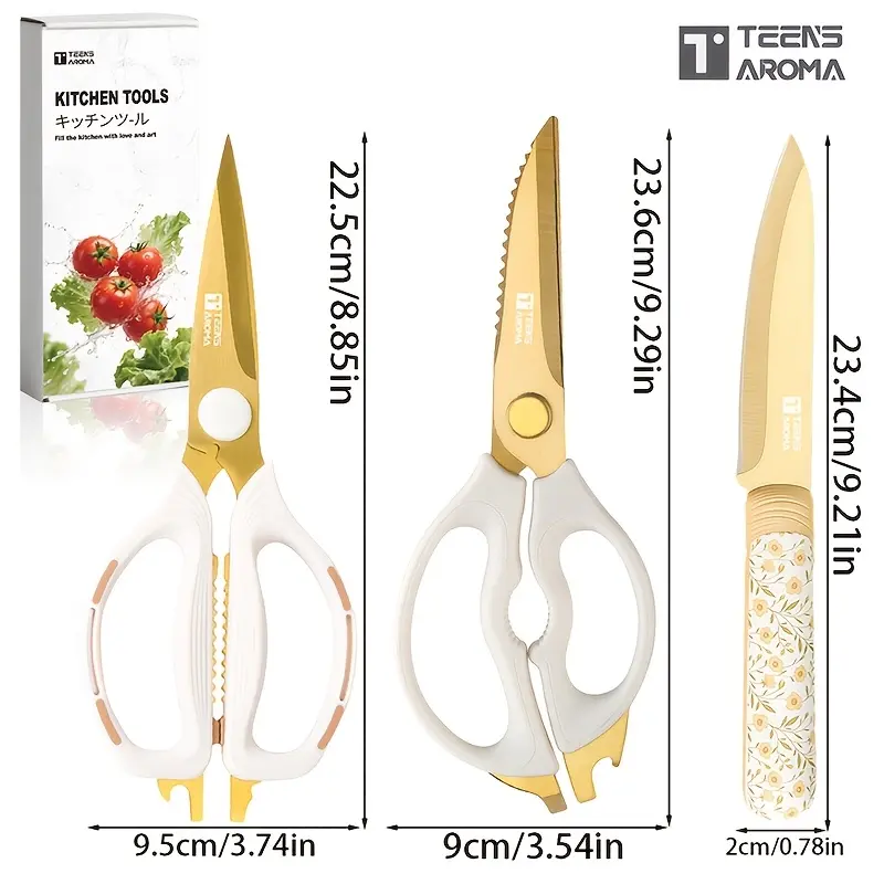 3pcs Scissors and peeler set,Multi-Functional Kitchen Shears Set,Heavy Duty Stainless Steel Blade Scissors With Soft Handle,Stylish For Everyday Use Convenient Cooking Utensils Tools&Gadgets For Real Daily Cooking,Professional Kitchen Use&BBQ,chicken bone