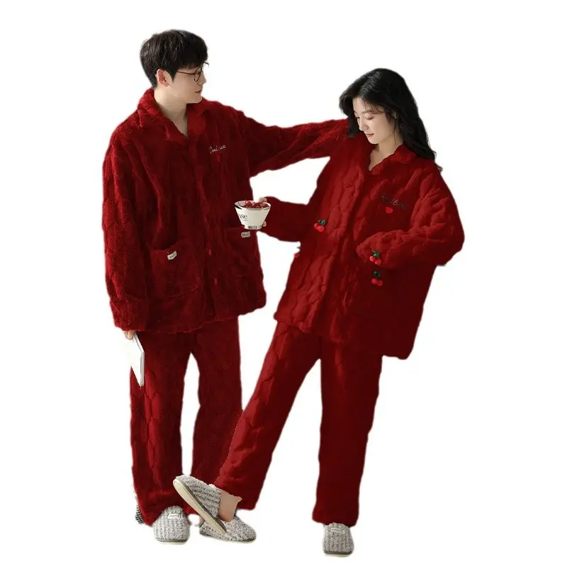 Couples Matching Pajama Set, Soft Coral Fleece Thermal Sleepwear, 2-Piece Long Sleeve Lounge Clothes for Christmas Morning, Style, Matching Sets, Yx93457keep Warm And Resist The Cold, Colorfast Durability, Holiday Morning Tradition, Comfortable, Thermal W