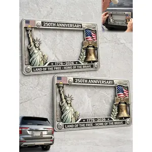 250th Anniversary License Plate Frame, 1776–2026 USA Patriotic Aluminum Car Tag Holder with American Flag, Standard US License Plate Frame with Screws (2 PC) personalized accessory outdoorfun