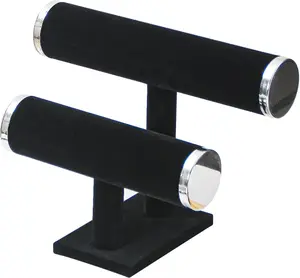 2 Tier Bracelet Holder Stand, Bangle Watches Display, Velvet Bracelet Jewelry Storage Organizer Rack, Hairband Scrunchie Show Tower Shop Selling or Home Use (Black) Justsoso