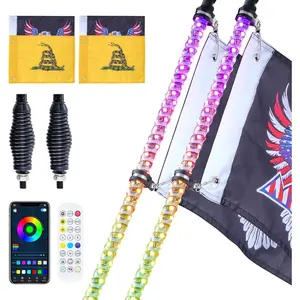 VEVOR 2 PCS 4 FT Whip Light with Spring Base, Led Whip Light with APP & Remote Control, Waterproof 360° Spiral RGB Chasing Lighted Whips with 2 Flags, for UTVs, ATVs, Motorcycles, RZR, Can-am, Go-Kart