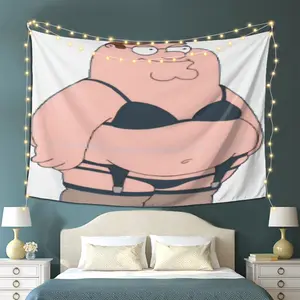 Peter Griffin Tapestry,Bedroom, or Office Decor , High Quality Print Peach Light Beige Fabric , Perfect Gift for Fans of Family Guy, Bedroom Wall Art , Stylish Home Accessory |     Soft Texture Tapestry Colorful Decoration