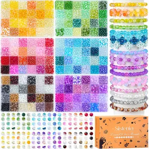 7200PCS 6mm Glass Beads Bracelet Making Kit, 144 Colors Assorted Crystal Beads for Bracelets and Jewelry Making, Round Crackle Glass Beads for DIY Necklace Friendship Bracelets Earring Crafts