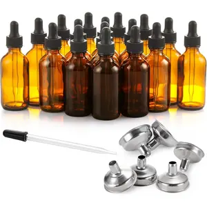 24 count, 2 oz Dark  Dropper Bottles with 6 Small Funnels & 1 Long Glass Labels - 60ml Tincture Bottles w/ Eye Dropper for Essential Oils, Perfume, Hair Oil, Liquids - Leak Proof Travel Bottles