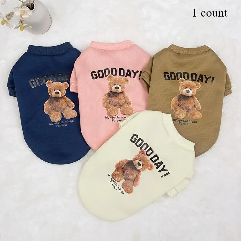 Cute Bear Print Pet Sweatshirt, 1 Count Warm Pet Clothes for Autumn and Winter, Pet Clothes for Dogs & Cats, Personalized Fashionable Pet Clothing, Ch