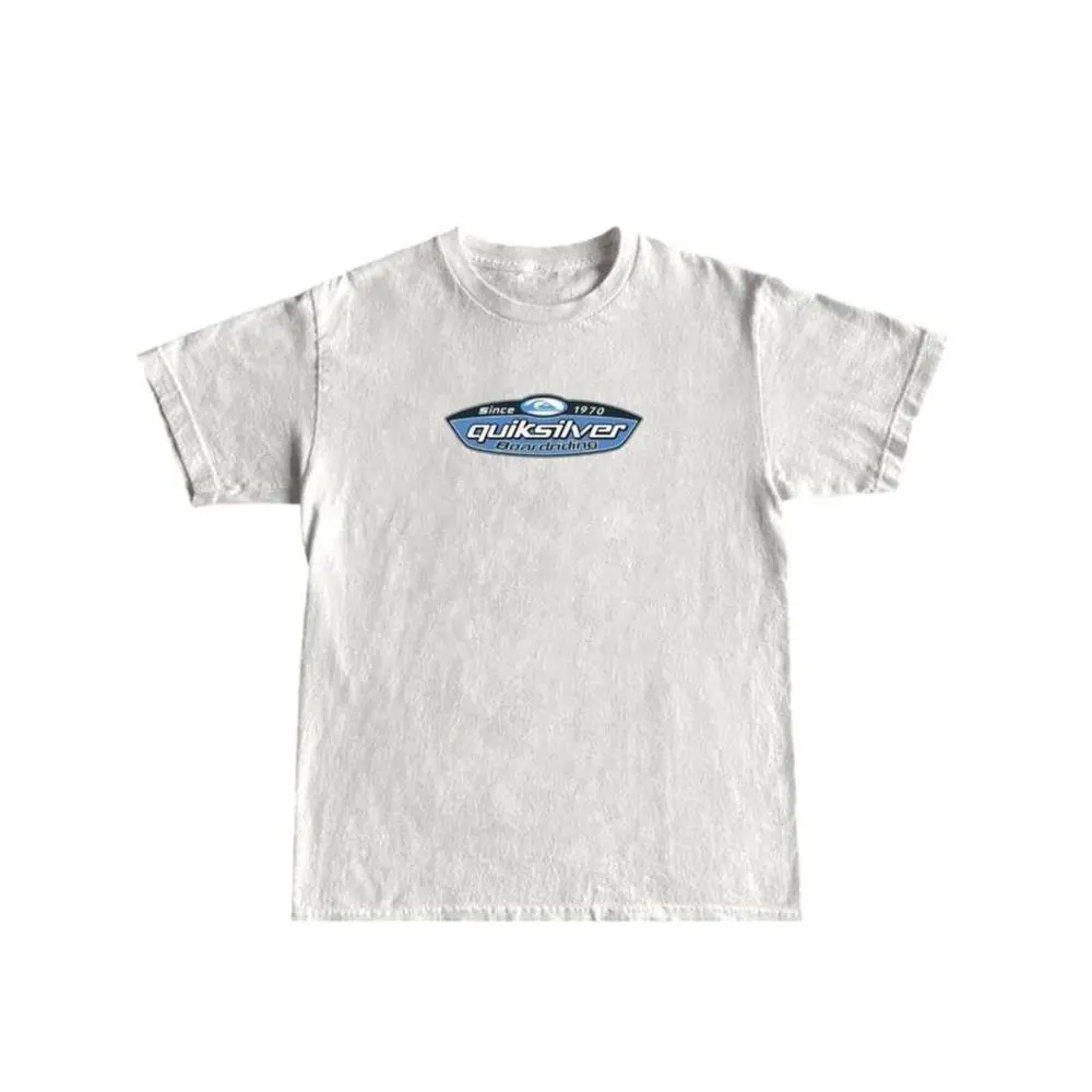 Women's Cotton Quiksilver Vintage Logo Print Shortsleeve T-Shirt - Everyday Casual Wear, Comfortable Fit Washed Top