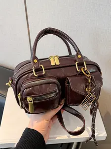 Retro  simple and casual one-shoulder portable messenger bag, many pockets  Boston bag-type commuter versatile one-shoulder messenger bag, classic daily luxury texture suitable for shopping and dating. Casual Messenger Bags, Casual Crossbody Bags