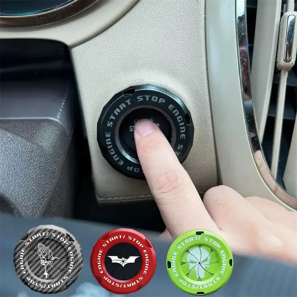 Rotary Push Start Button Cover,Carbon Fiber Car Accessories Engine Start Stop Button Cover, Car Stickers Interior Decor, Motorcycle Ignition Key Switch Cover Protector summerwins