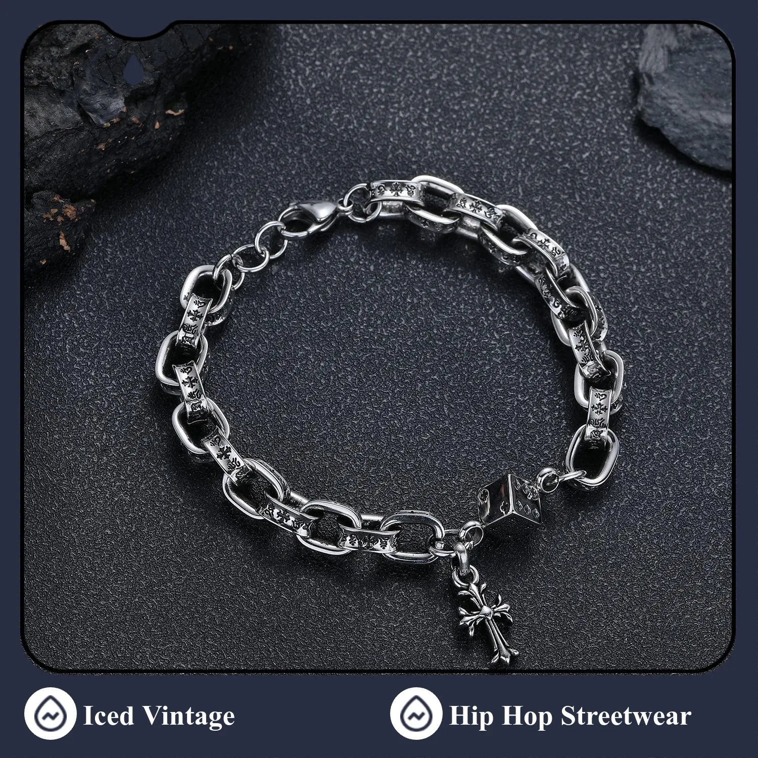 Fashion Dice Bracelet Cross Bracelet Men's Bracelet Women's Trendy Retro Personality Cool Punk Hip Hop customized stylish bangles lover gold charm