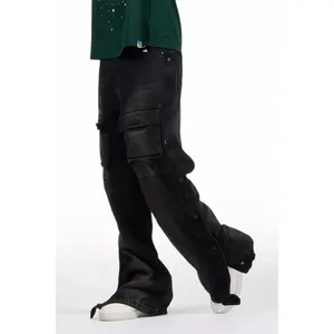 Yuri Dark Grey Stacked Cargo Flare Jean