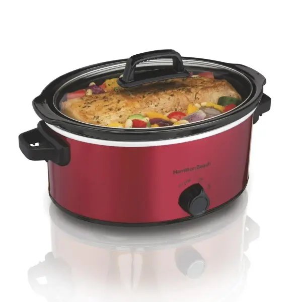 Hamilton Beach 6 Qt Slow Cooker, Stoneware Crock with Removable Pot, Red