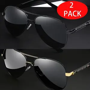 2 Pairs of Unisex Polarized Aviator Sunglasses, Durable Frames with Anti-Glare Lenses for Driving, Fishing and Outdoor Travel, Provide Full UV Protection.
