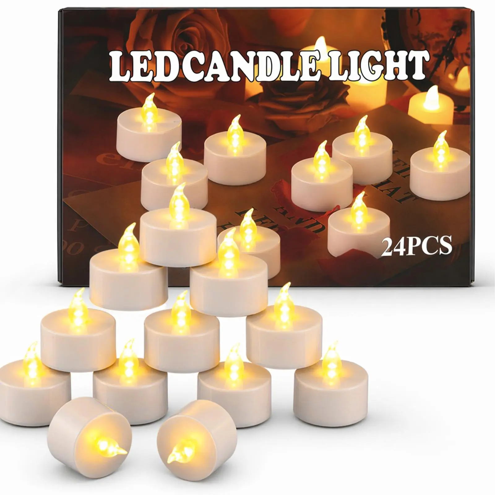 Battery Operated Flameless Flickering LED Tea Light Candles 24 Pack Wedding Decor For Christmas Harvest Party Outdoor Vase Candle Holder Decoration