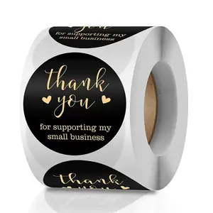 500pcs/roll Golden Foil Thank You Stickers, Round Glossy Finish Paper Seals for Small Business, Single Use Adhesive Labels for Packaging and Baking Products