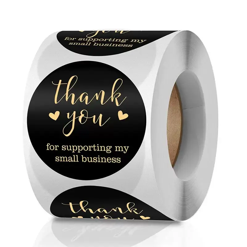 500pcs/roll Golden Foil Thank You Stickers, Round Glossy Finish Paper Seals for Small Business, Single Use Adhesive Labels for Packaging and Baking Products