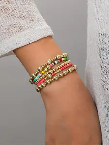 Boho Style Colorful Beaded Bracelet Set, Multi-Layer Ccb Beads Women's Bangle & Bracelet Kit, Daily Wear Versatile Jewelry, Bohemian Bracelets, Trendy Stack Bangle, Stackable Bracelets