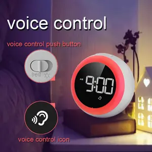 2025 fashion design smart table clock digital alarm clock voice control colorful nightlight on/off LED display with snooze function