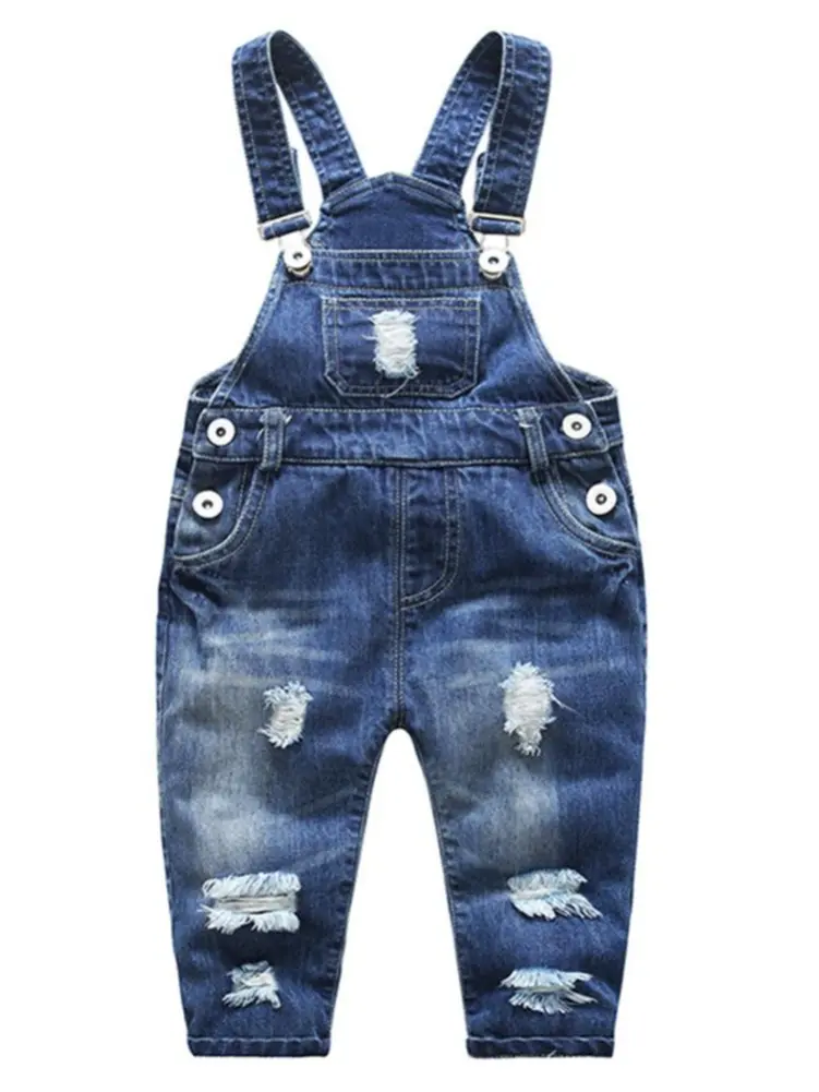 KIDSCOOL SPACE Toddler Boys Denim Overalls Stretchy Distressed Ripped Bib Jean Pants Dungarees Y2K Streetwear Jumpsuit