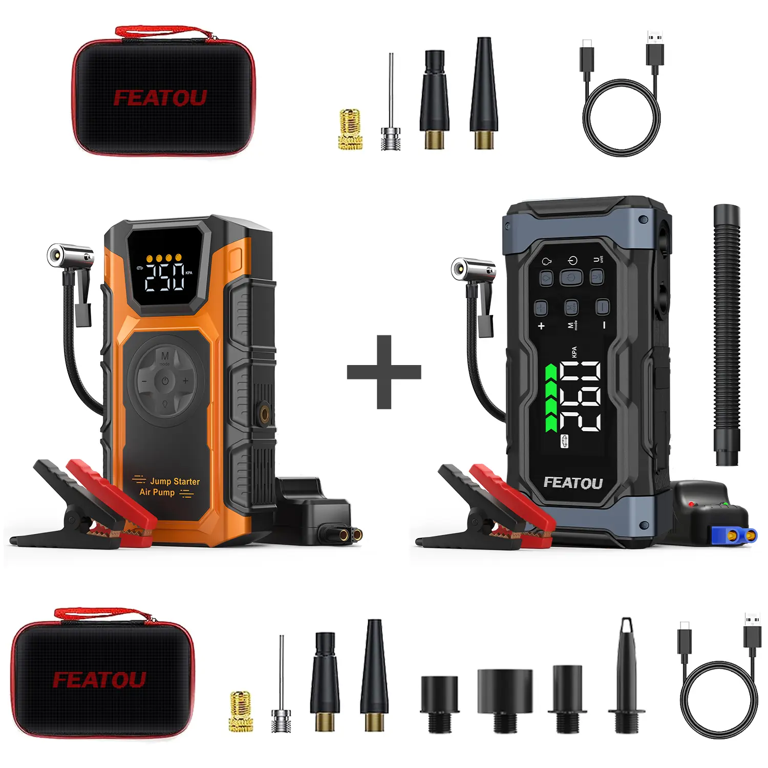 FEATOU Portable Car Jump-Starting Device (Models V2+V8) – Car Tool Kit with Inflation, LED Lights, Charging, Battery Jump-Start Functions for Daily Use, Father's Day Gift Car Jack Kit Car Essentials