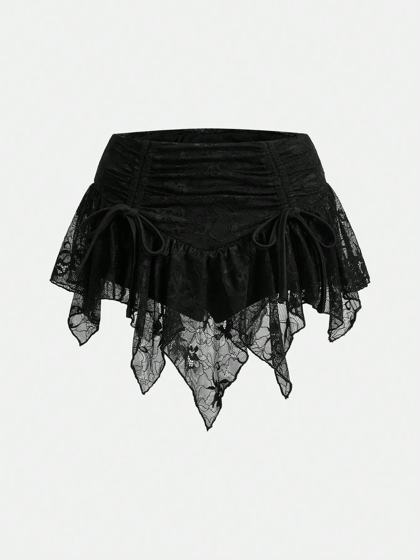 LALUZ Lace Mini Skirt Asymmetric Hem Drawstring Waist Ruched Y2K Party Going Out Summer Outfit High Waist Bodycon Skirt