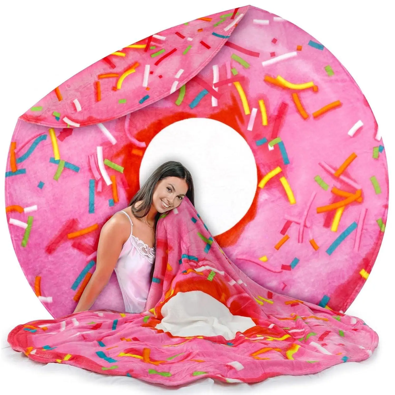 Zulay Giant Glazed Donut Blanket - Soft Pink Flannel Round Blanket for Home, Travel, and Outdoors christmas throw Zulay Giant Glazed Donut Blanket - Soft Pink Flannel Round Blanket for Home, Travel, and Outdoors christmas throw