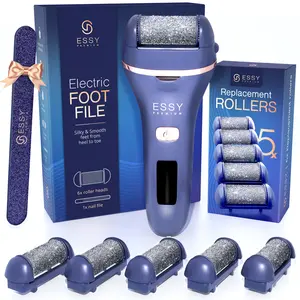 Essy Electric Foot Callus Remover with 5 Replacement Rollers - Rechargeable USB Pedicure Foot File for Dry Dead & Hard Cracked Skin & Heels - 2-Speed Adjustable - Waterproof, LED Display, Pressure Lock Safety Technology - Foot Care Exfoliators