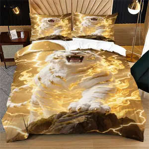 Animal Theme Bedding Set, Soft Warm Material, Tiger Lion Leopard Design, Perfect Gift for Friends & Family, Bedroom Essential