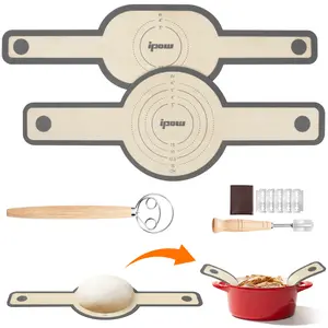 Silicone Bread Sling for Dutch Oven with Dough Whisk & Bread Lame, Non-Stick & Easy Clean Reusable Bread Slingt, Sour Dough Kit Tool, Extra Thick Silicone Bread Baking Mat with Long Handles - Grey Bakeware Utensils extra long banneton bread
