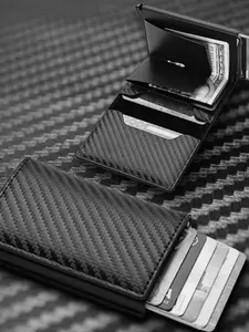 Men's Business Minimalist Carbon Fiber Card Holder, RFID Blocking Ultra Slim Wallet, Flip Top Credit Card Organizer, Stylish Men's Gift